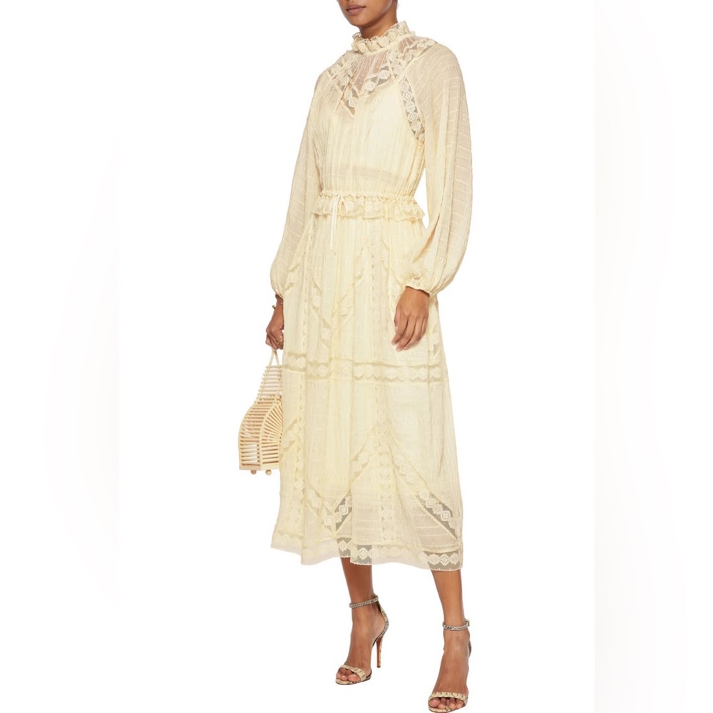 NWOT ZIMMERMANN Sabotage flocked tulle-paneled silk-blend seersucker mid…
